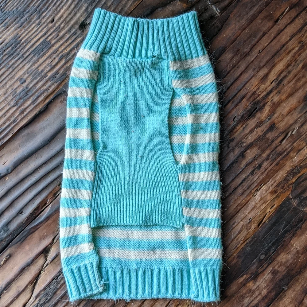 🐶 Bright Blue Striped Dog Sweater Glamour to the Bone M